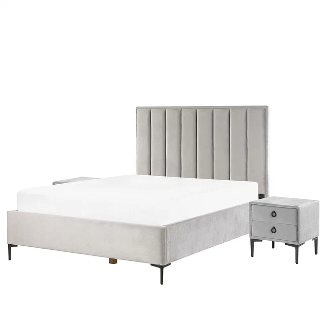 Ensemble de Chambre à Coucher Lit Double 140 x 200 cm avec Coffre et 2 Tables d