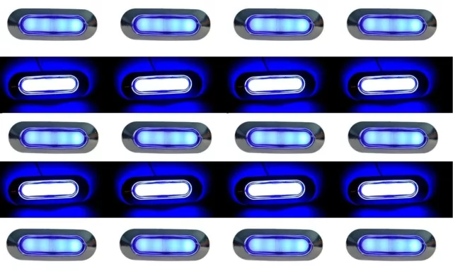 20X 24V Chrom LED Neon Blau Seite Marker Lichter für Iveco Mann DAF Scania Volvo