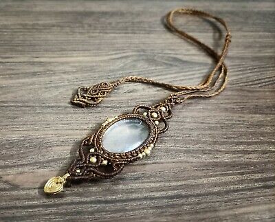Tribal Celine Design Macrame Brass Gold Plated Bead Mandala Rose Quartz Necklace