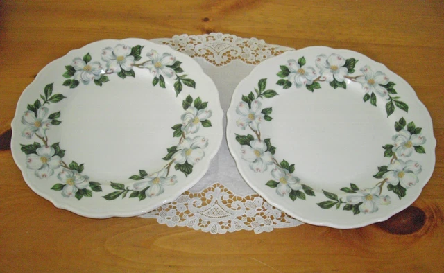 Vintage Syracuse China RESTAURANT RAILROAD DOGWOOD 9 3/4 Plates ~Set of 2 ~