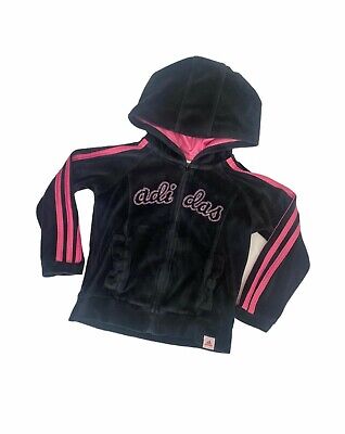 Adidas Girls size 2T Velour full zip Black And Pink hooded sweatshirt