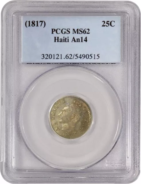 1817 AN14 25C Haiti 25 Centimes Silver PCGS MS62 Uncirculated Coin