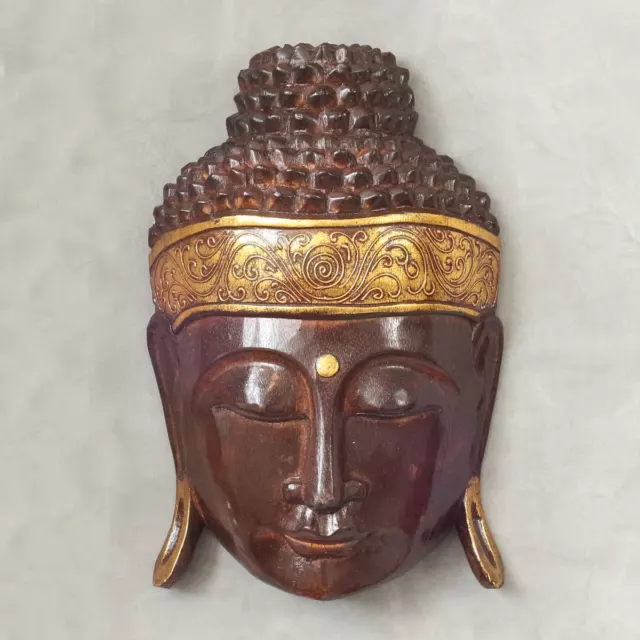 Buddha Maske Wandmaske Holz Deko Wand Deko Dunkelbraun mit Goldverzierung 40 cm