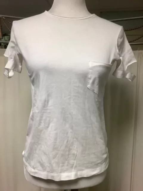 Helmut Lang White Pocket T-Shirt Cotton Jersey Crew Neck Short Cut Out Sleeve