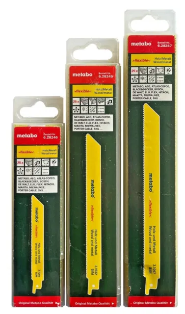 25 Metabo Bi-Metall Säbelsägeblätter "flexible Metall Holz"- 150mm, 200mm, 225mm