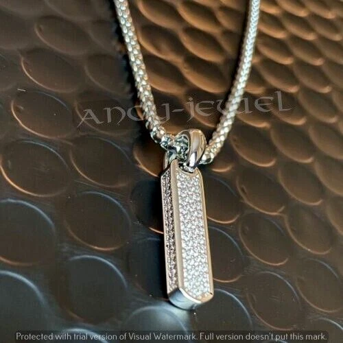 1 Ct Round Cut Natural Moissanite Men's Dog Tag Pendant In 14K White Gold Plated 1 Ct Round Cut Natural Moissanite Men's Dog Tag Pendant In 14K White Gold Plated