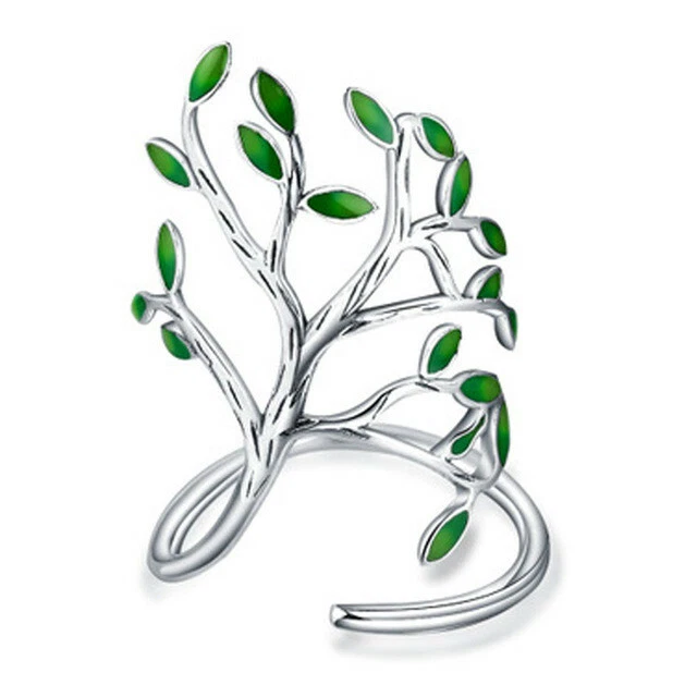 Bague Réglable Femme Argent Sterling - Motif Feuilles Vertes Ajustable - Idée Cadeau Mariage
