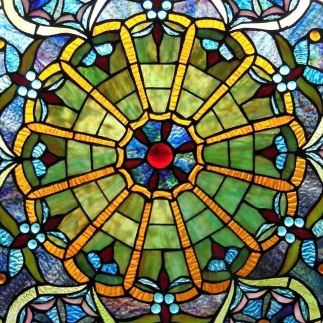 Round Tiffany Style Stained Glass Sky Blue Heart Window Panel Suncatcher 3