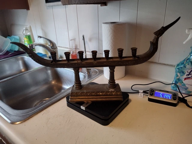Vintage Brass Sami Dragon Gondola Boat 7 Candle Menorah