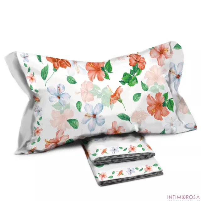 Set Bett Pompea Hibiskus Blätter Oben Unten mit Ecken Kissenbezug Orange