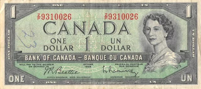 Canada  $1   1954   Serie  Z/P  Que. II  Circulated Banknote II