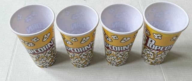 4 Pc Novelty Plastic Popcorn Container Retro Style Buckets Tub Party Movie Night