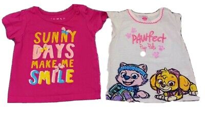 T-shirt pattuglia bambina vestiti rosa e bianca zampa taglia uk età 0-3 mesi pacchetto