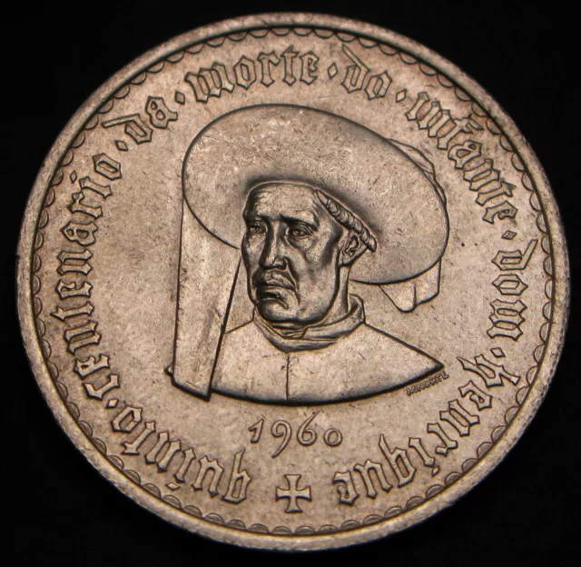 PORTUGAL 20 Escudos 1960 - Silver 0.8 - Henry the Navigator - aUNC - 1096 *