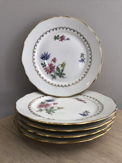 Lot De 5 Petites Assiettes En Porcelaine Veritable France Motifs Fleurs