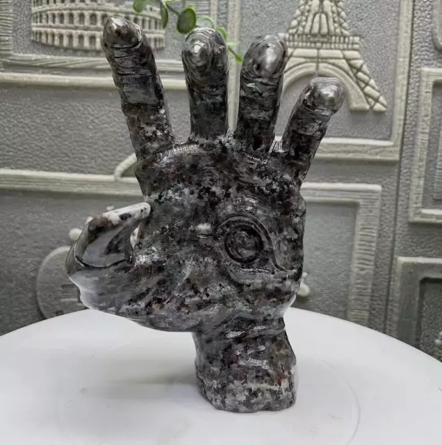 920g Natural Yooperlite Quartz Carved Hand Skull Crystal Reiki Healing Gem