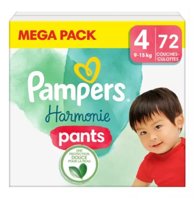 Mega Pack 72 Couches PAMPERS "HARMONIE" Pant Taille 4 (9 à 15 KG) Culottes Bébé