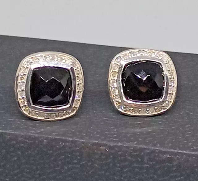 David Yurman Petite Albion Earrings With Black Onyx &Diamonds 2