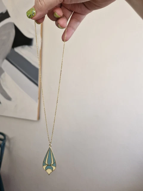 Vintage Enamelled Gold Tone Pendant On Gold Chain