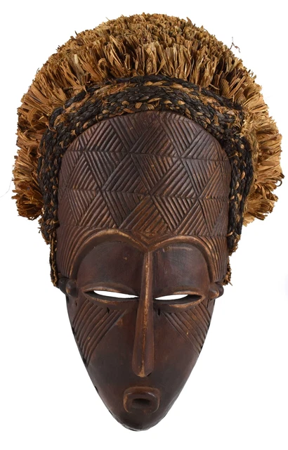 Chokwe Mask Africa with Raffia Headdress African Mask