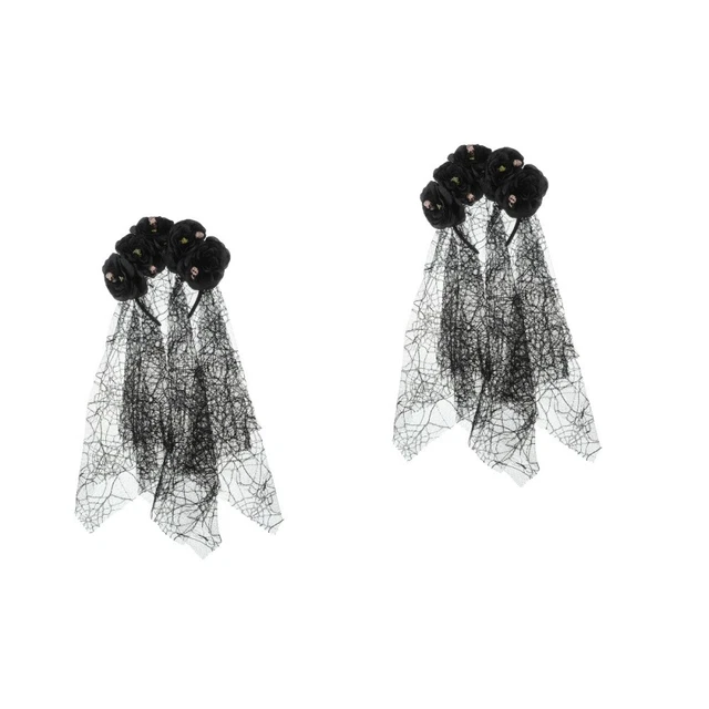 2pcs Halloween Veil Flower Band Gothic Bandband Cosplay Costume Headpice Veil