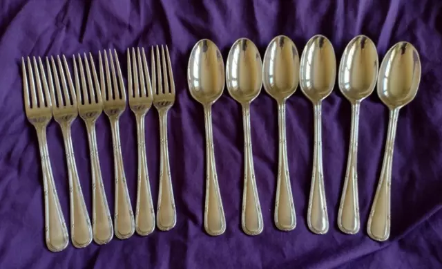 6 +6  Elkington Empire Silver Plated Dessert  Forks +Spoons EPNS Superb VGC