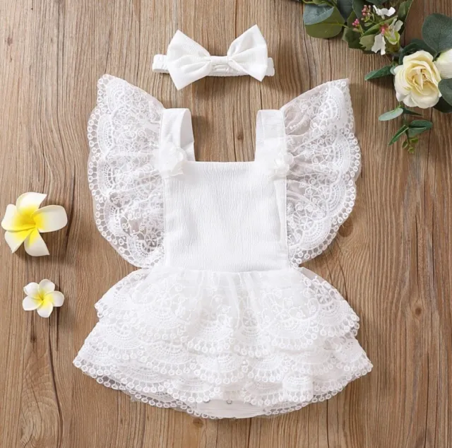 Baby Girl 1st Birthday Dress Cake Smash Outfit Baby Romper Dress Headband Set