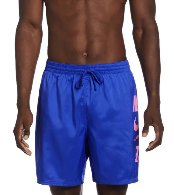 Nike Swim Trunks Men's 2XL Blue Pink 7” Inseam Lined Pocket Beach Swimwear