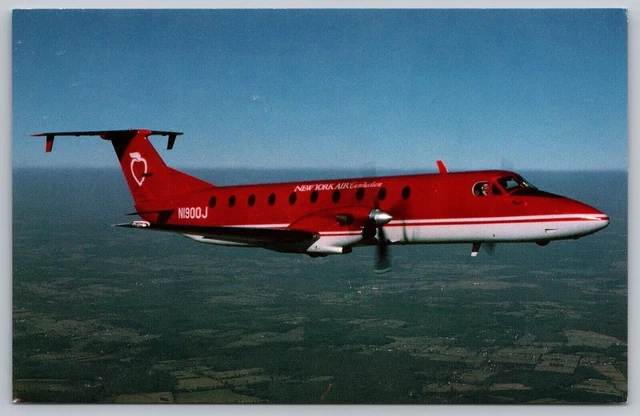 New York Air Connection Red Airplane Aerial VIew NY Colgan Vintage UNP Postcard