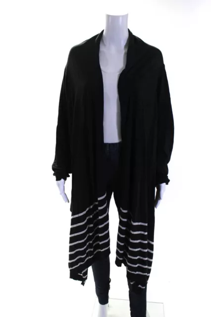 DKNY Womens Striped Open Front Draped Cardigan Black Size M