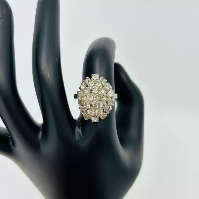 VTG Rhinestone Ring Womens Size 6 Cocktail Prong Set Sterling Silver Estate