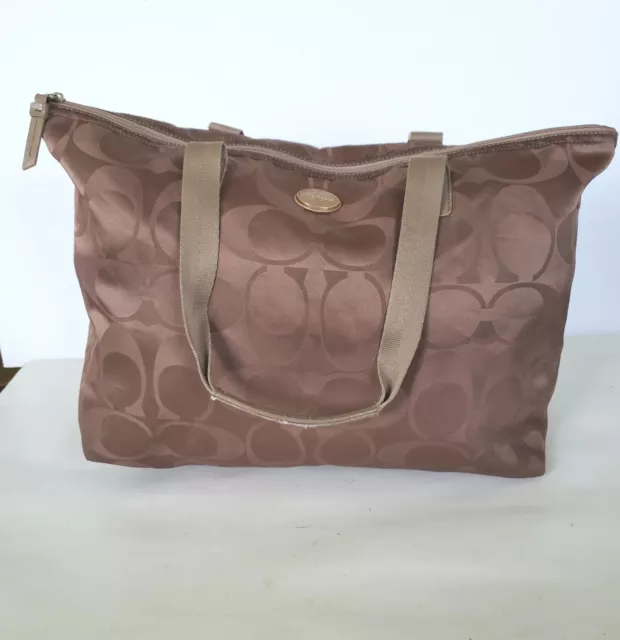 Coach Large Brown Travel Weekender Tote/Cosmetic Pouch Bag Nylon  Lightweight