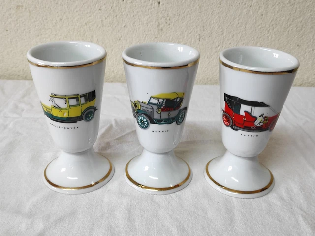 Lot De 4 Anciens Mazagrans En Céramique – Décor Femme à Vélo Vintage – Blanc