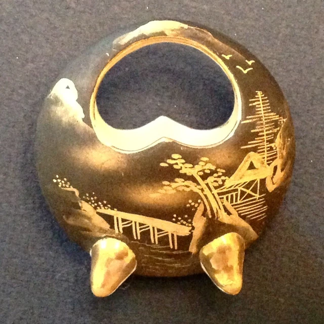  ANTIQUE JAPANESE Matte Black and Gold Satsuma Miniature Basket Vase £46.30 PicClick UK