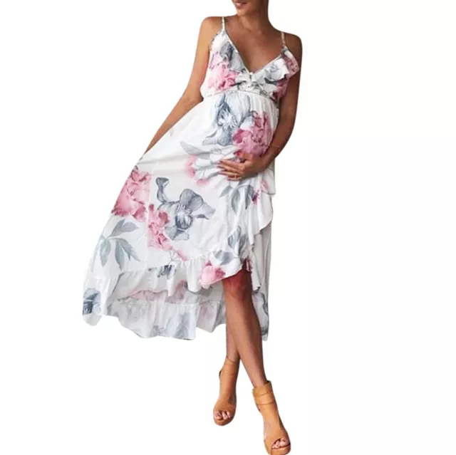 Fashion Women Mother Casual Floral Falbala Pregnant Dress Maternity Boho Beach 3