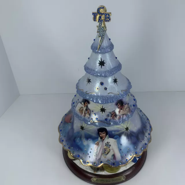 Elvis Presley Musical Light Up Blue Christmas Porcelain Tree Bradford Exchange