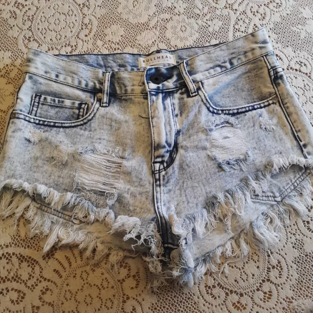 Women's Destroyed Denim Jean Shorts Hot Pants Short Shorts Size 7 BULLHEAD DENIM