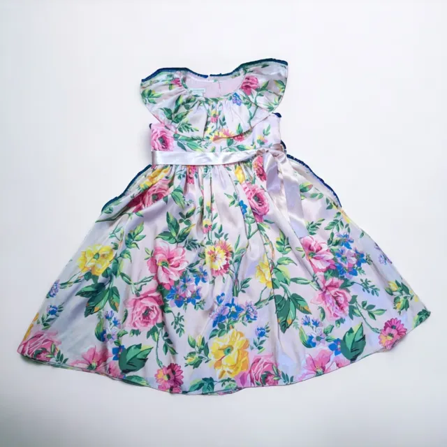 Monsoon Girls Toddler Party Dress Pink Floral Flowers Bow Aged 2-3 Years BNWT