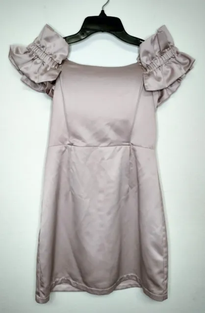 DO + BE Off the Shoulder Ruffled Mini Dress Size Medium Beige Taupe EUC