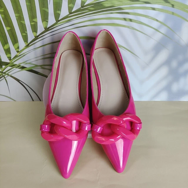 Mocassins Chaussures Ballerines Femme Slipon Rose Fluo Poli Cuir Synthetique