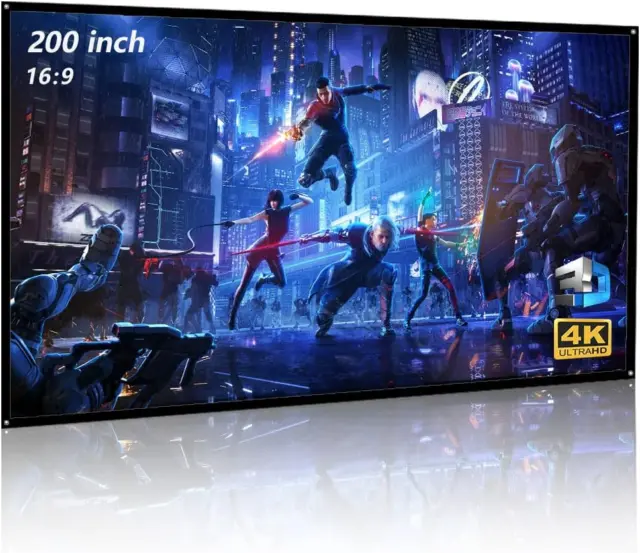 200" Large Projector Screen 16:9 Hanging Projection Screen Movie Screen Washable