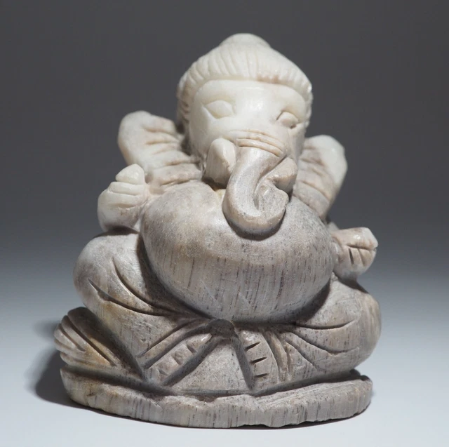 Antique Burmese Wood Stone Large Lord Ganesh Carved Amulet Hindu  Statue