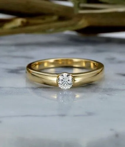 Bague de mariage pour femme avec diamant simulé taille ronde 1,00 ct plaqué...