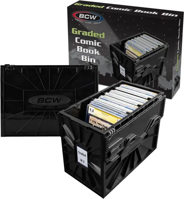2-Pack BCW Graded Comic Book Bin - Black - Holds ~30 Graded Comic Slabs | Acid-F