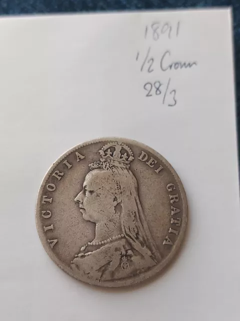 1891 Queen Victoria Silver .925 Half Crown Coin, Good Grade With Nice Detail 3