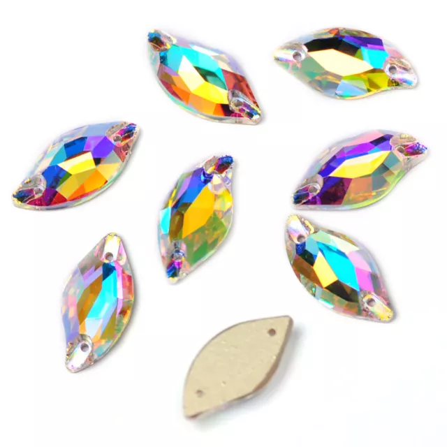 k9 Glass Crystal AB Leaf Sew ON Strass Loose Rhinestones Flat Back Sewing Beads