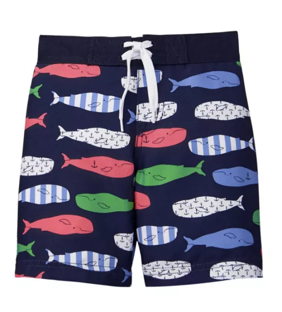 Janie And Jack Boys Swim Navy Trunks W Multicolor-whale Print Mesh Lined Size 6