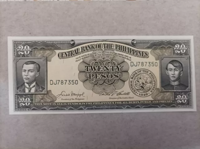 Billete de Filipinas de 20 pesos, año 1949, sc/plancha