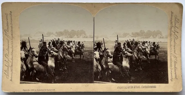 Reiter Indianer USA 1889 Foto Underwood Stereo Vintage P78L9n