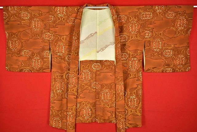Vintage Japanese Kimono Silk Antique BORO HAORI Kusakizome Dyed/A296/620